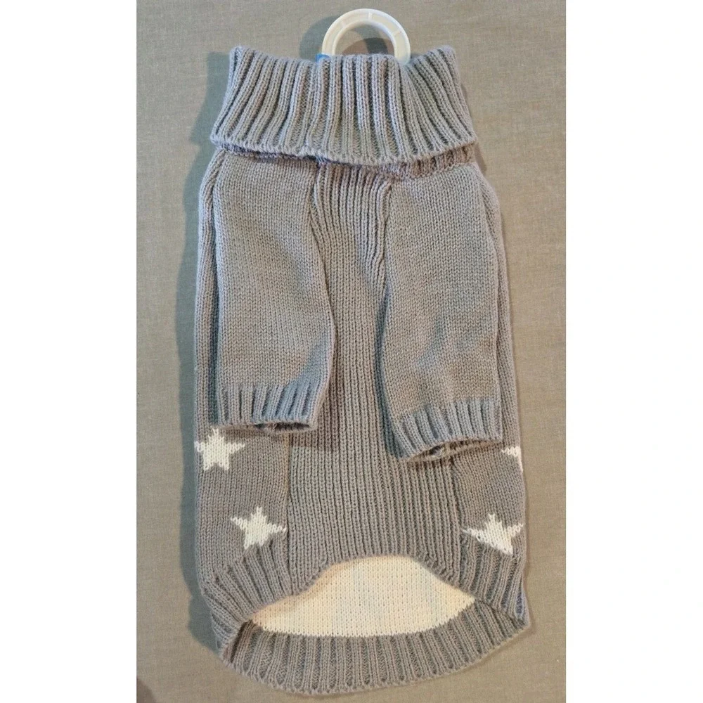 Top Paw Gray Icon Fashion Dog Sweater Small Stars Paw Prints NWT Acrylic